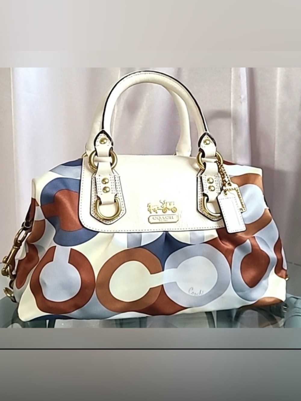 Coach White and Brown Patterned Satchel